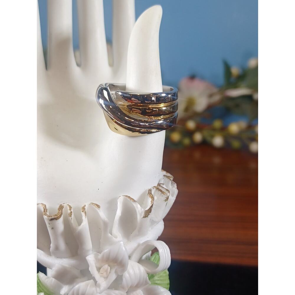 Vintage Premier Design 2 Tone 3 Band Golden & Silver Ring Size 9 Beautiful